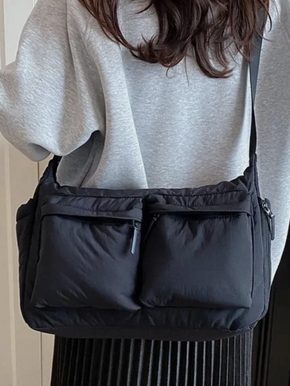 Nwt UNIQLO Black Nylon Shoulder Bag with Multiple Pockets